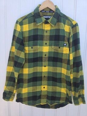 Nomis Button Up Long Sleeve Shirt Yellow Green Plaid Mens Medium